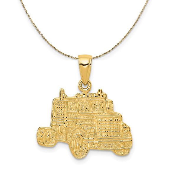 14k Yellow Gold Semi Truck Cab Necklace - 30 Inch